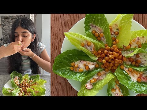 Crunchy Chickpea Lettuce Boats with Creamy Bell Pepper Yogurt Dip