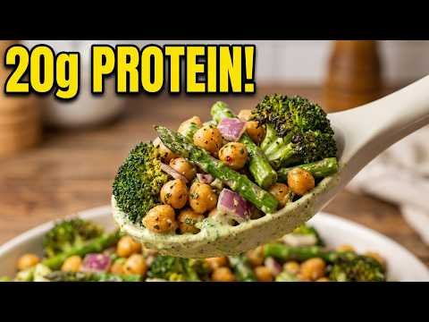 High Protein Salad: Warm Roasted Chickpea Salad with Tangy Mint Peanut Dressing |  Healthy Recipe