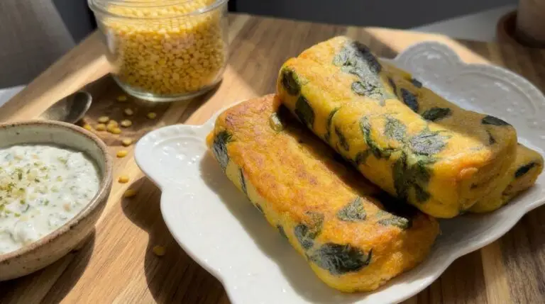 Mung Bean & Tofu Tamagoyaki with Hemp Yogurt Dip