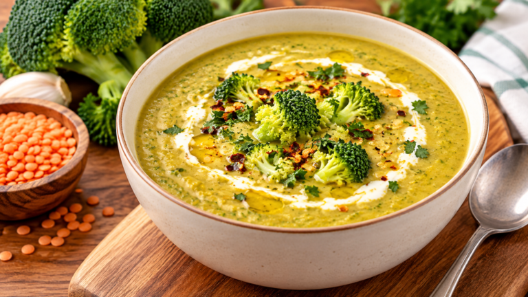 15-Min High Protein Red Lentil & Broccoli Soup