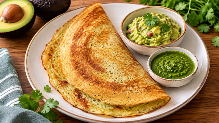 Avocado Dosa with Guacamole and Mint Chutney