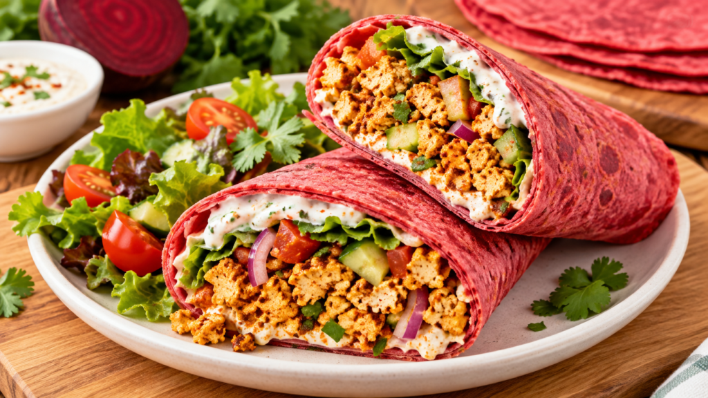 2-Ingredient Pink Tortillas With No Oil Tofu Filling | Easy Vegan Wrap